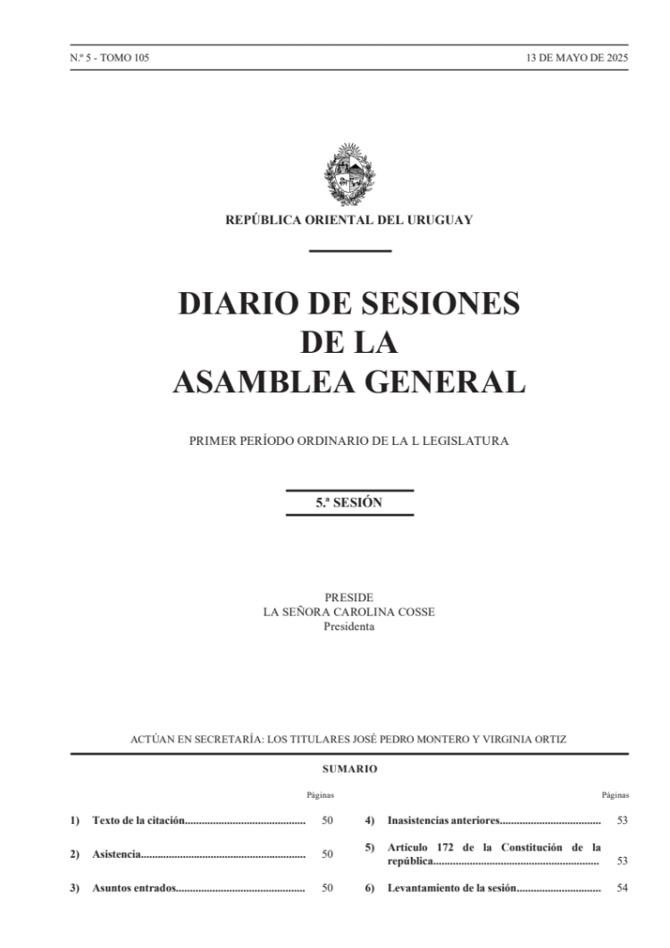 DIARIO DE SESIONES DE LA ASAMBLEA GENERAL del 13/05/2025